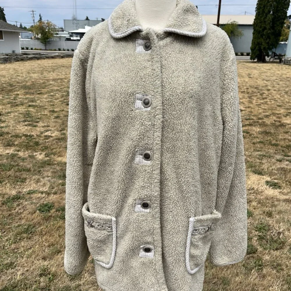 Vintage Y2K New York Sherpa Fleece Jacket Coat Alpine Embroidered Western Winter